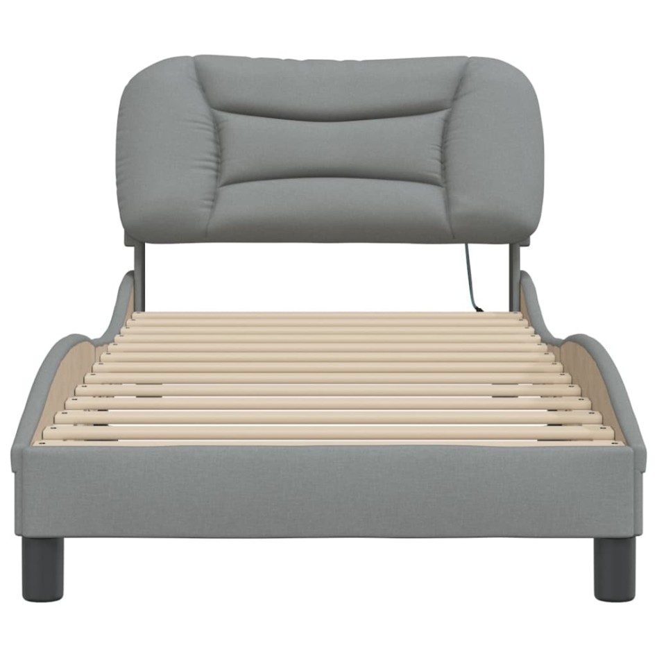 Estructura de cama con luces LED tela gris claro 90x200