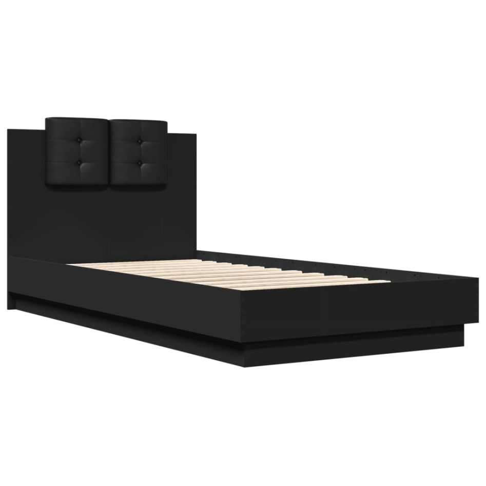 Estructura de cama con cabecero y luces LED negro 90x190