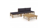 Set de muebles de jardín 4 piezas bambú y cojines gris oscuro, Modelo Neri