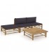 Set de muebles de jardín 4 piezas bambú y cojines gris oscuro, Modelo Neri