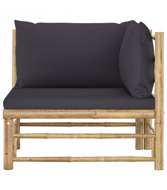 Set de muebles de jardín 2 piezas bambú y cojines gris oscuro, Modelo Rone