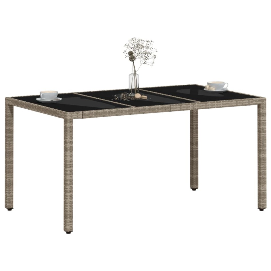 Mesa de jardín superficie de vidrio ratán PE gris 150x90x75