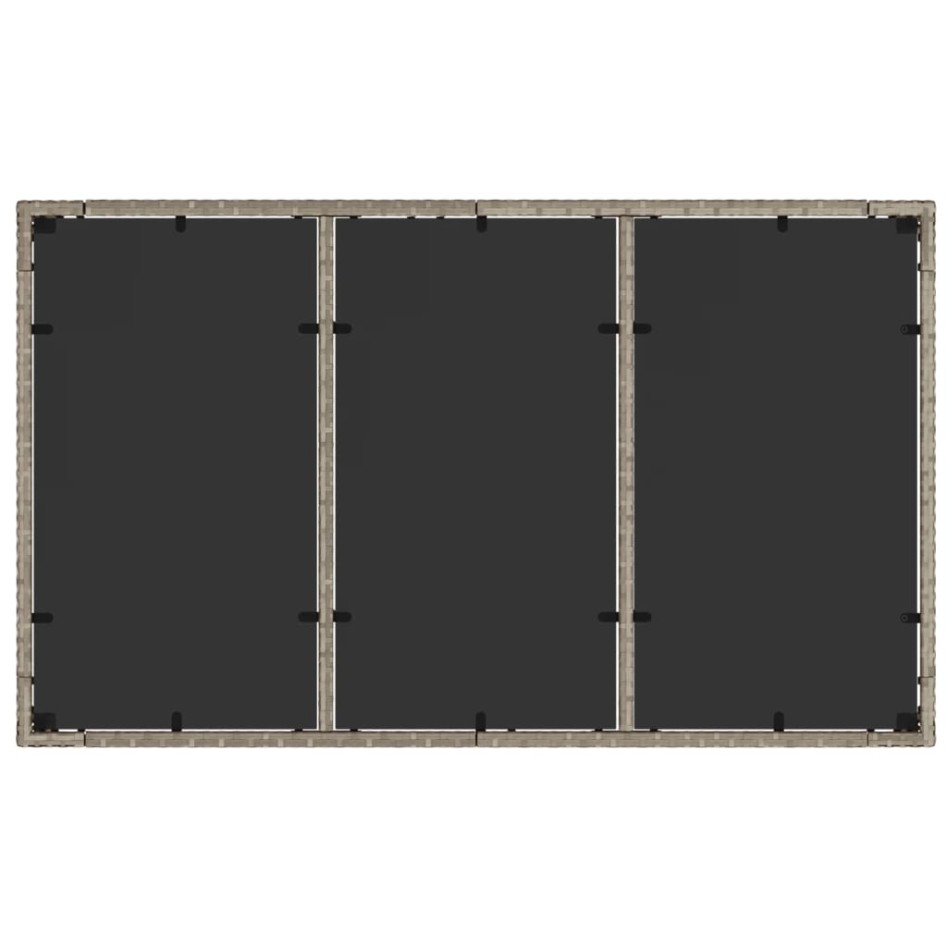 Mesa de jardín superficie de vidrio ratán PE gris 150x90x75