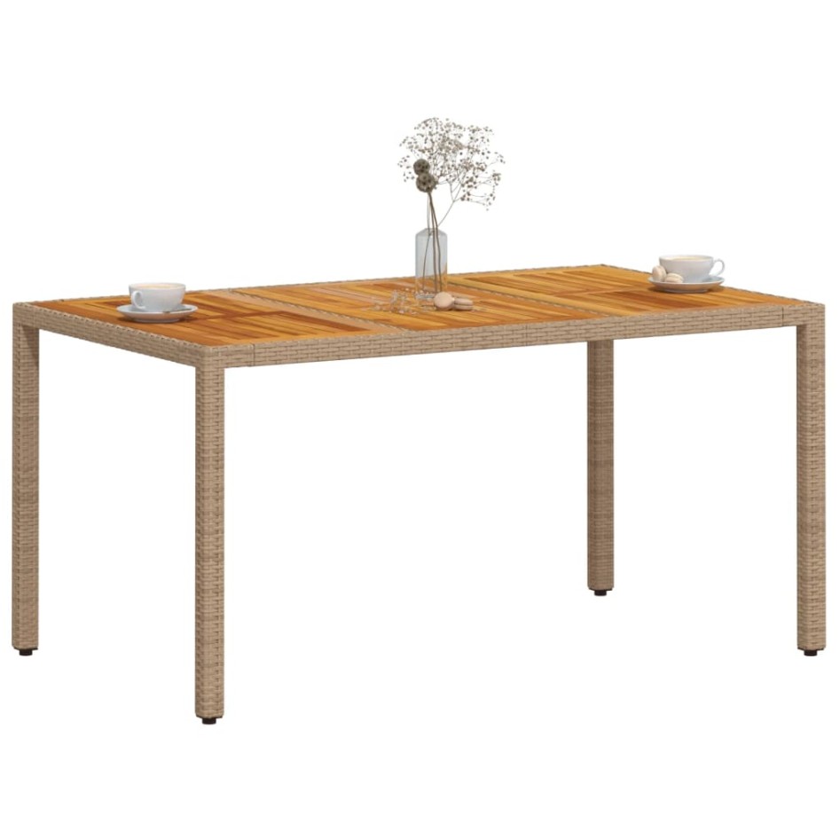 Mesa de jardín ratán PE y madera acacia beige 150x90x75