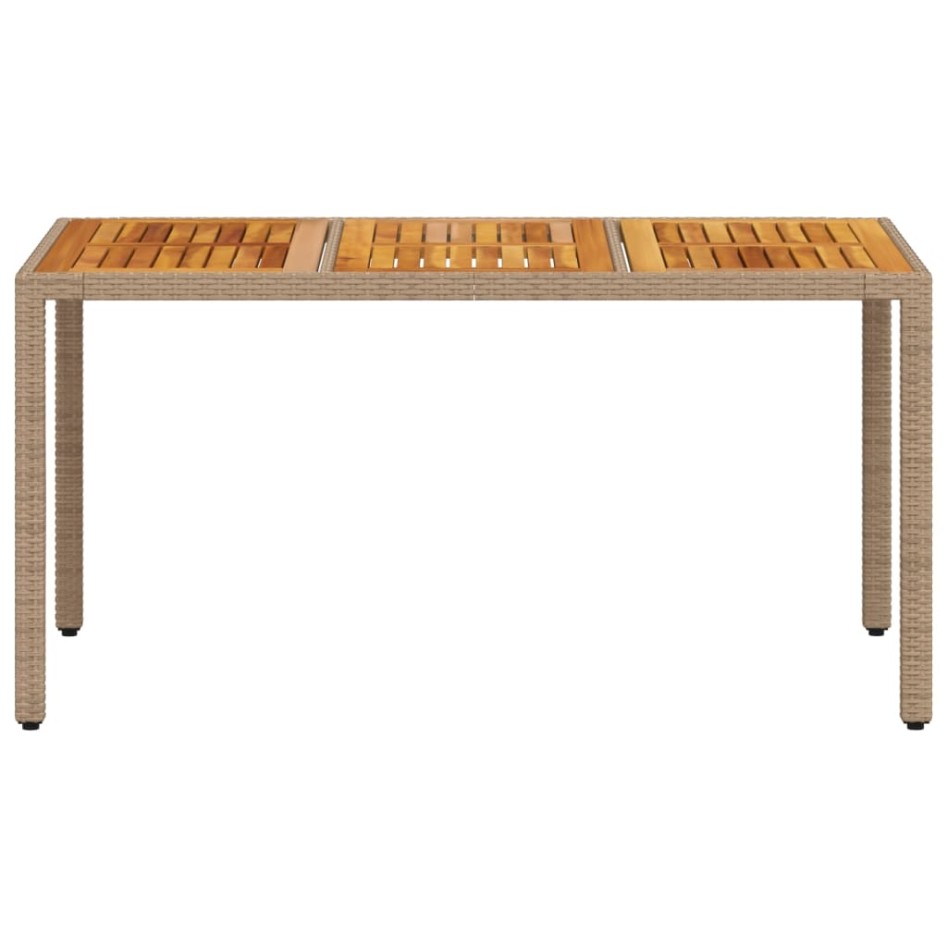 Mesa de jardín ratán PE y madera acacia beige 150x90x75