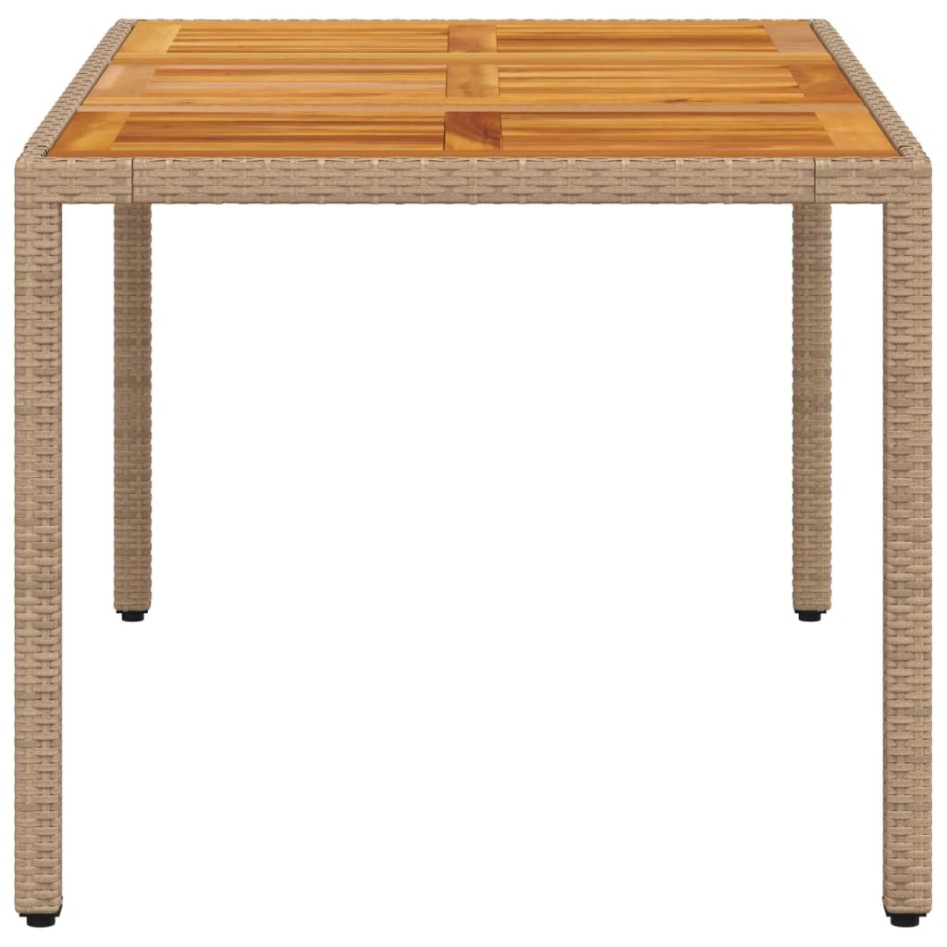 Mesa de jardín ratán PE y madera acacia beige 150x90x75
