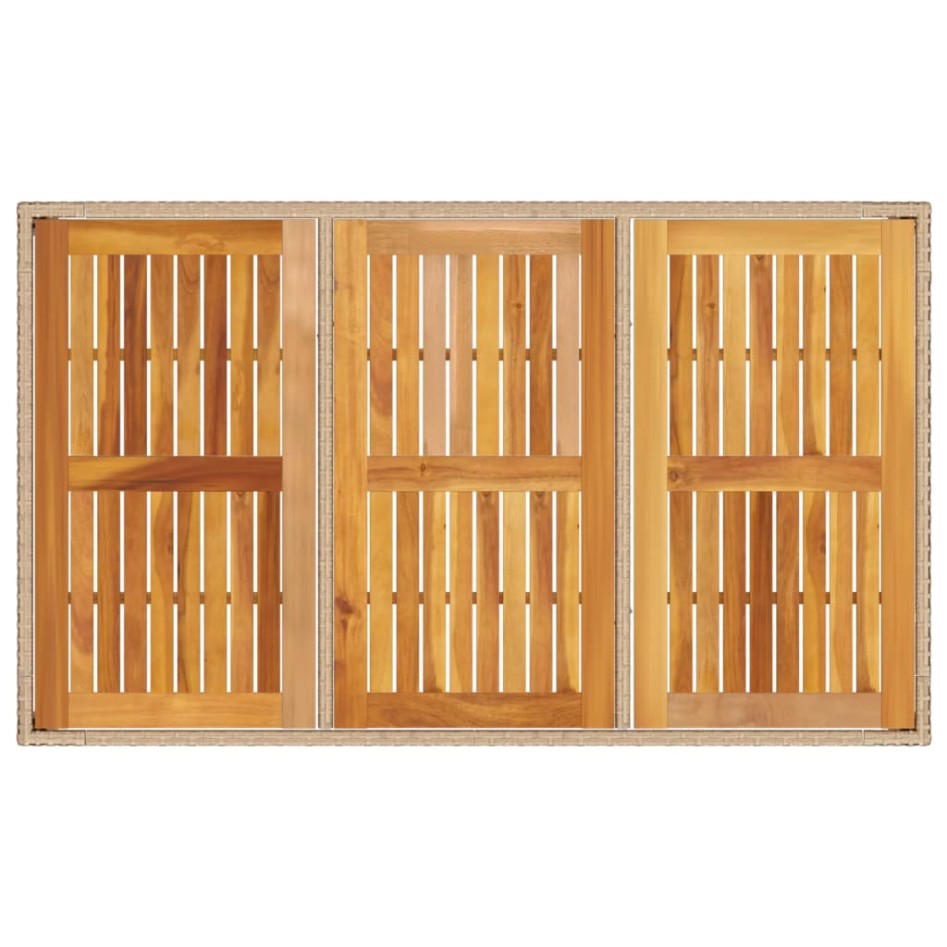 Mesa de jardín ratán PE y madera acacia beige 150x90x75