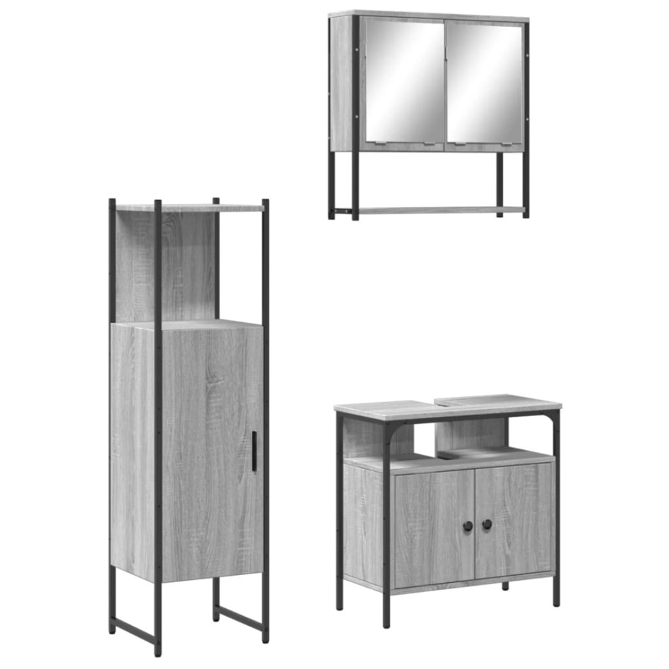 Set de muebles de baño 3 pzas madera contrachapada gris