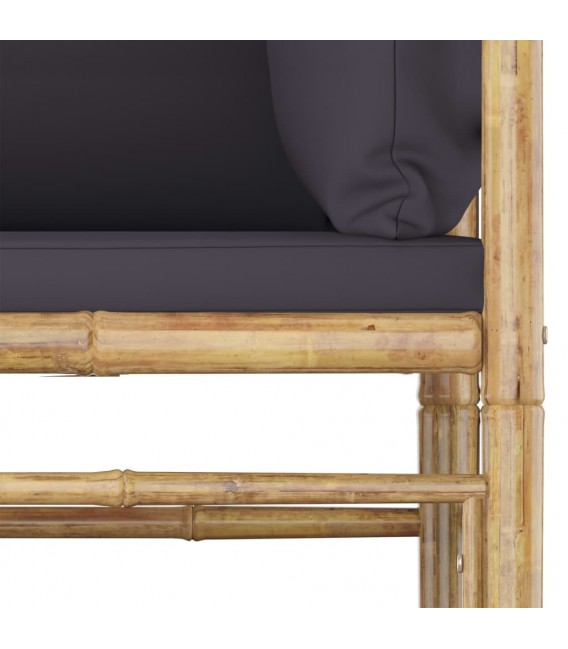 Set de muebles de jardín 6 piezas bambú y cojines gris oscuro, Modelo Rion
