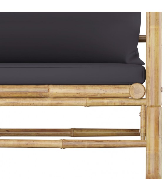 Set de muebles de jardín 6 piezas bambú y cojines gris oscuro, Modelo Rion