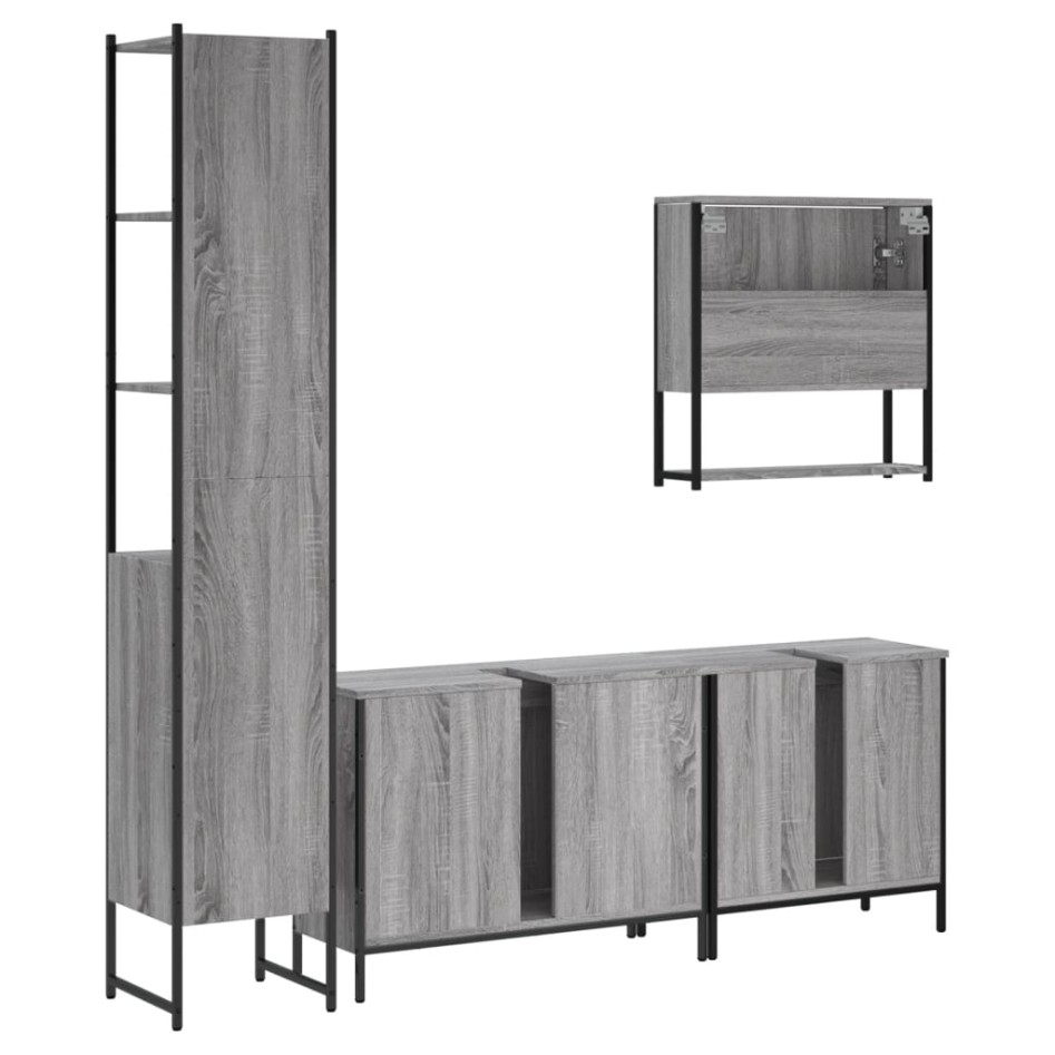 Set de muebles de baño 4 pzas madera contrachapada gris