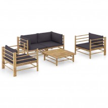 Set de muebles de jardín 5 piezas bambú y cojines gris oscuro, Modelo Tric