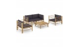 Set de muebles de jardín 5 piezas bambú y cojines gris oscuro, Modelo Tric