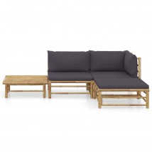 Set de muebles de jardín 4 piezas bambú y cojines gris oscuro, Modelo Sori