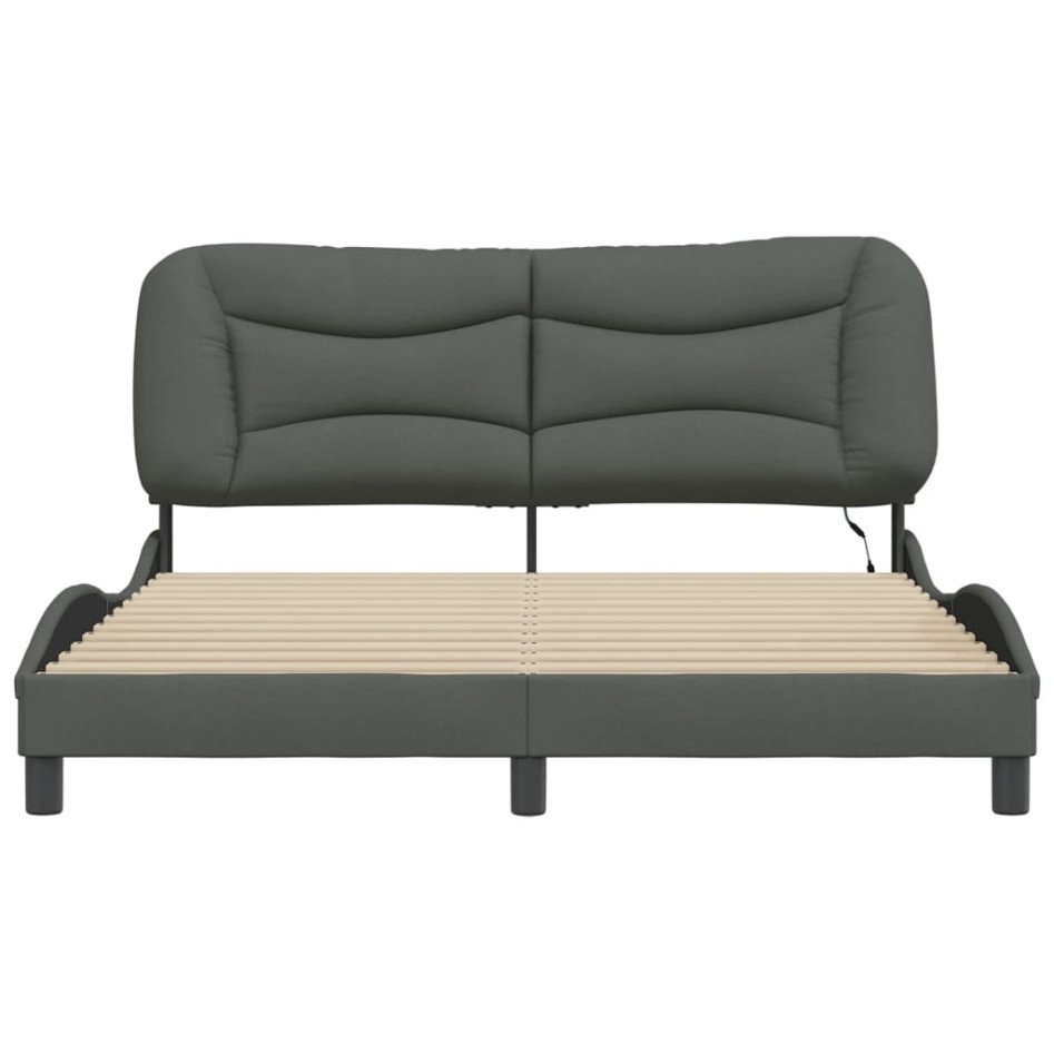 Estructura de cama con luces LED tela gris oscuro 160x200