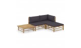 Set de muebles de jardín 4 piezas bambú y cojines gris oscuro, Modelo Sori