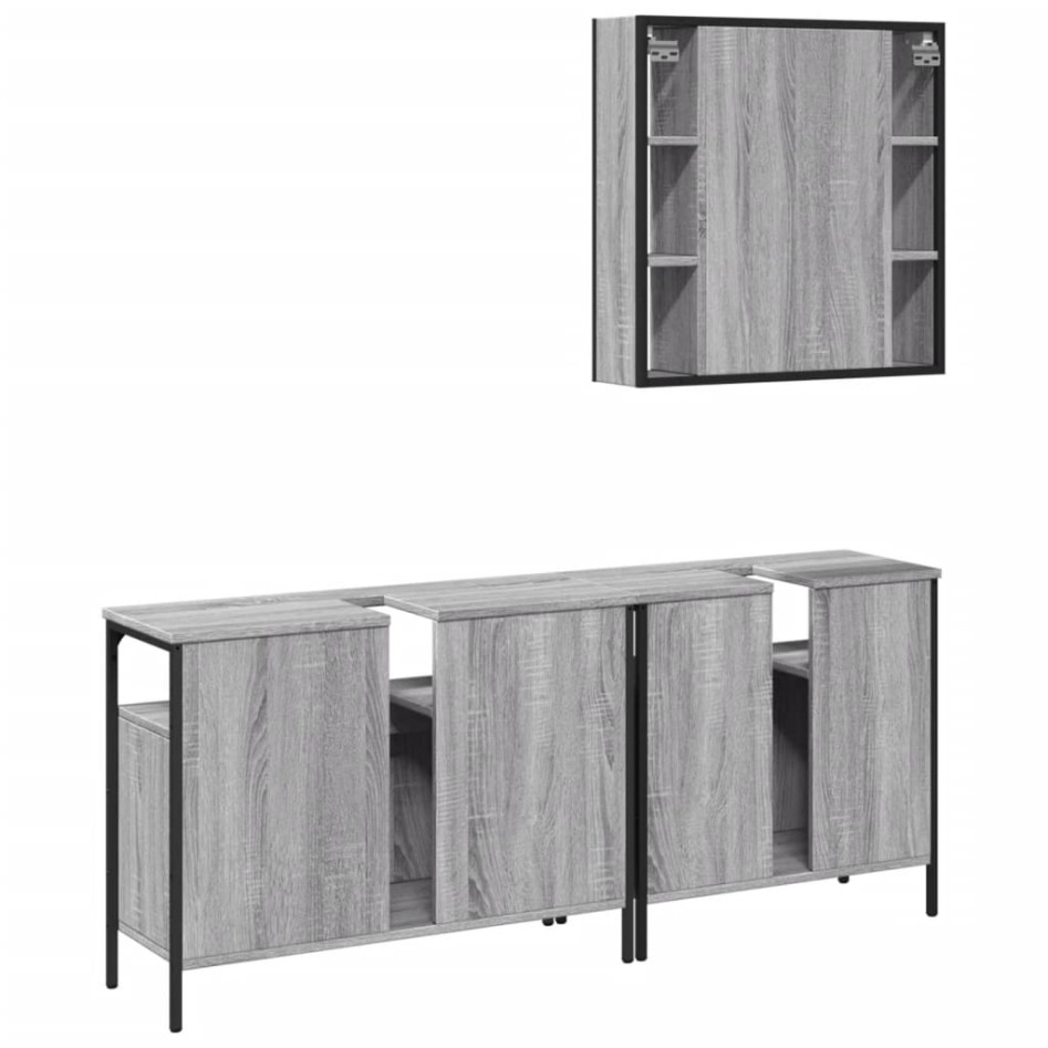 Set de muebles de baño 3 pzas madera contrachapada gris