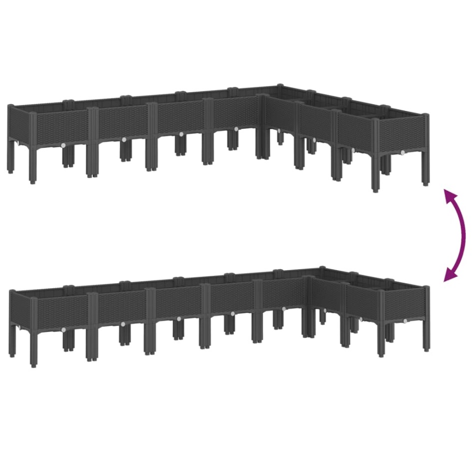 Jardinera con patas PP negro 200x160x42