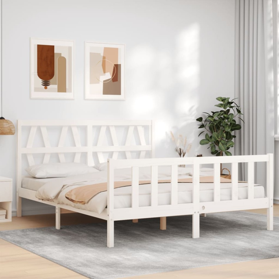 Estructura de cama matrimonio con cabecero madera maciza
