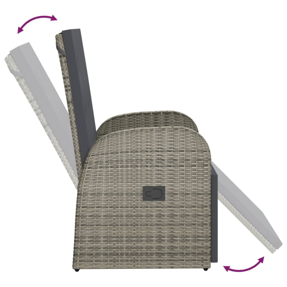 Sillón reclinable de jardín con cojines ratán sintético