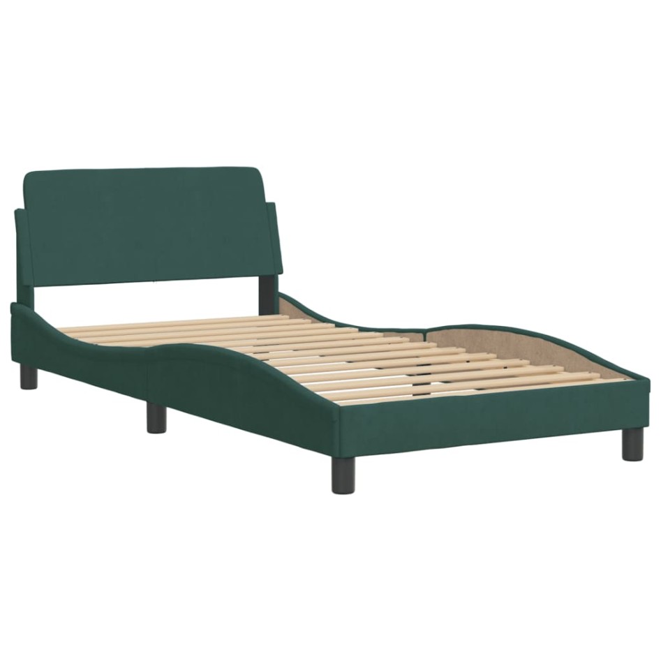Estructura cama con cabecero terciopelo verde oscuro 100x200