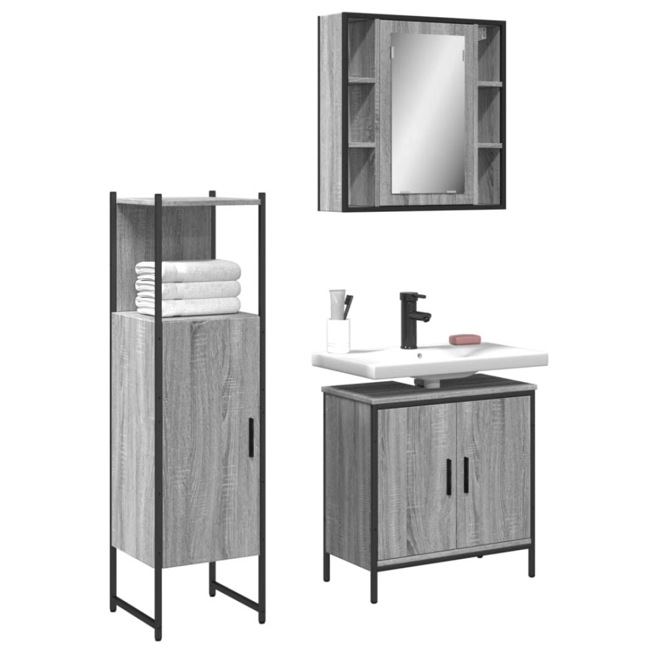 Set de muebles de baño 3 pzas madera contrachapada gris