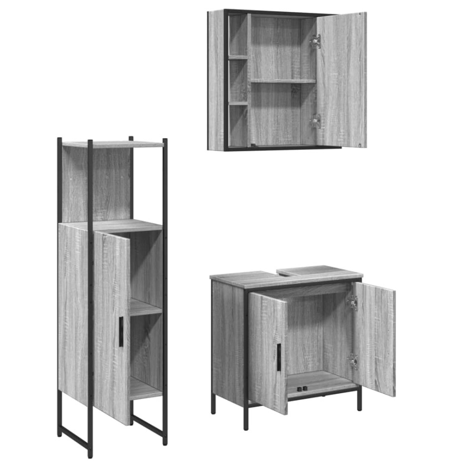 Set de muebles de baño 3 pzas madera contrachapada gris