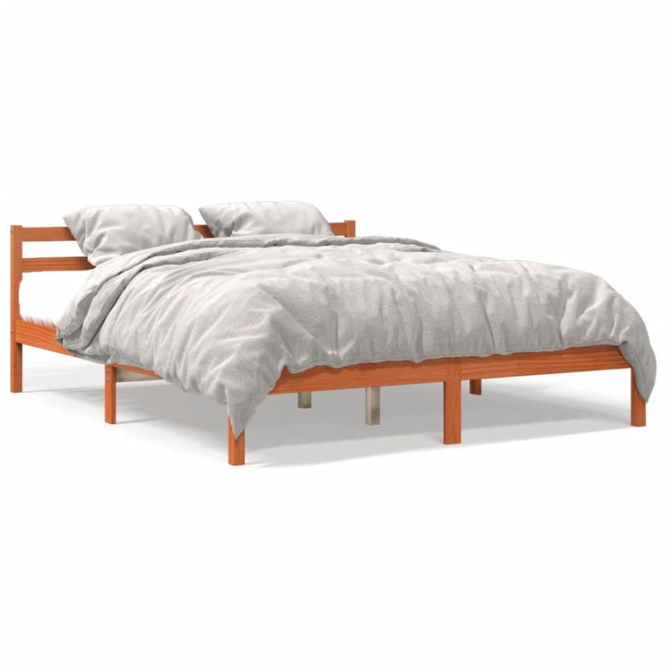 Estructura de cama madera maciza pino marrón cera 180x200