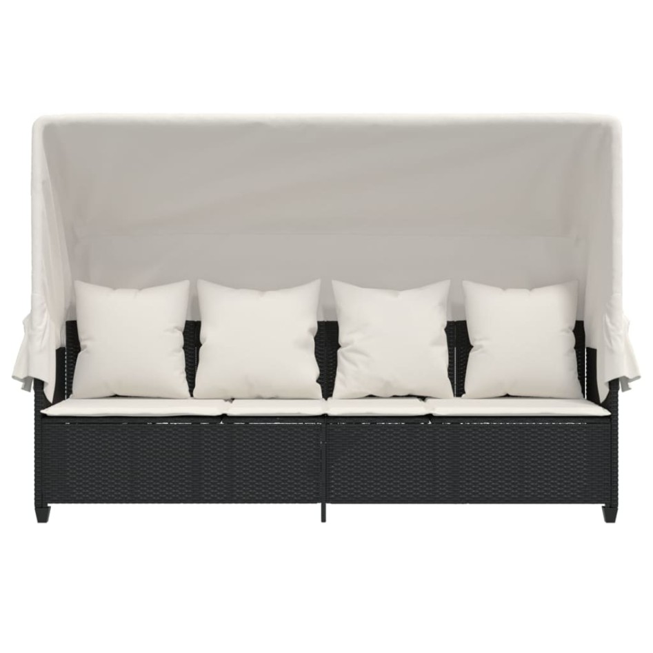 Tumbona con capota y cojines ratán sintético