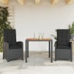 Set comedor de jardín 3 pzas con cojines ratán sintético negro