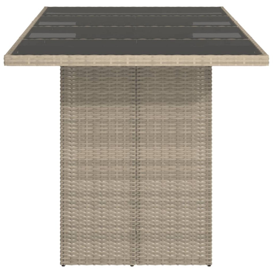 Mesa jardín superficie vidrio ratán PE gris claro 190x80x74