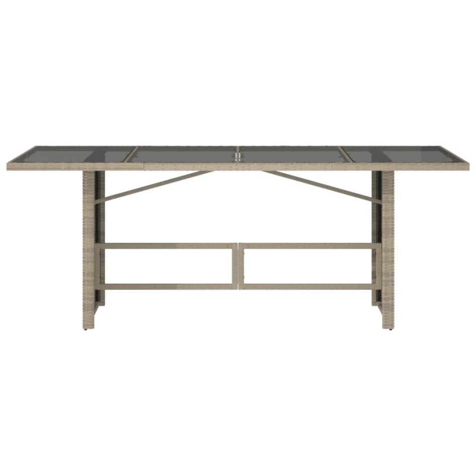 Mesa jardín superficie vidrio ratán PE gris claro 190x80x74