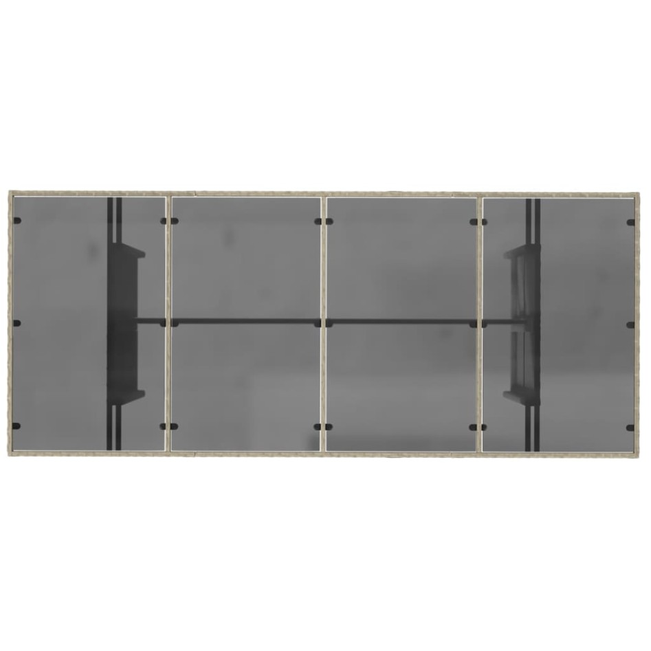 Mesa jardín superficie vidrio ratán PE gris claro 190x80x74