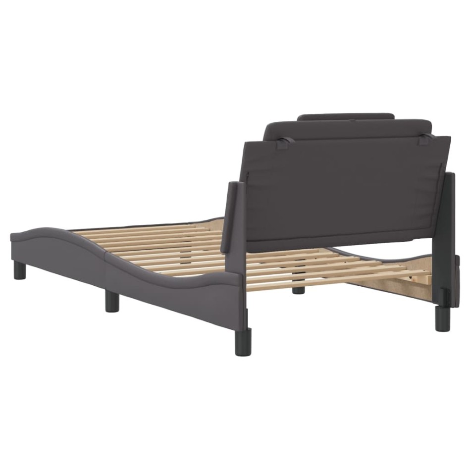 Estructura de cama con cabecero cuero sintético gris 100x200