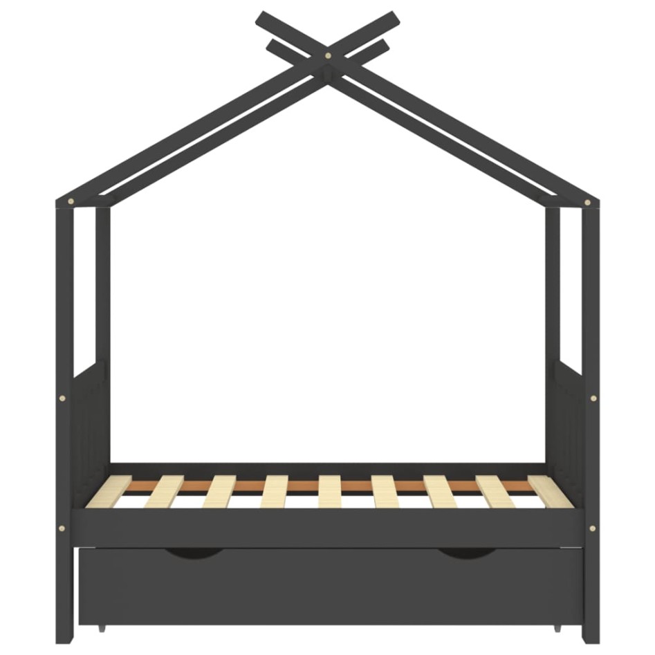Estructura de cama infantil y cajón madera pino gris