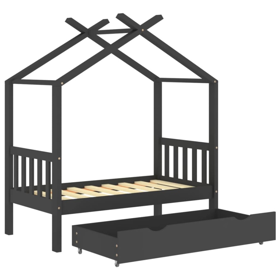 Estructura de cama infantil y cajón madera pino gris