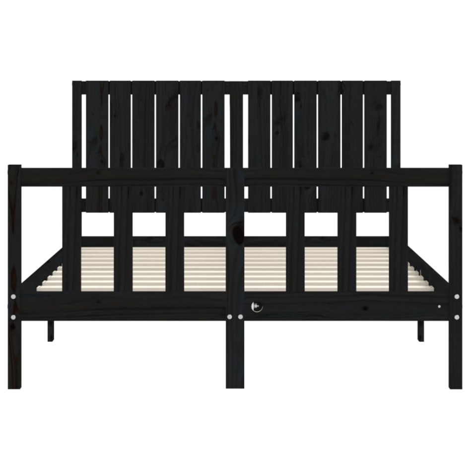 Estructura de cama con cabecero madera maciza negro 140x190