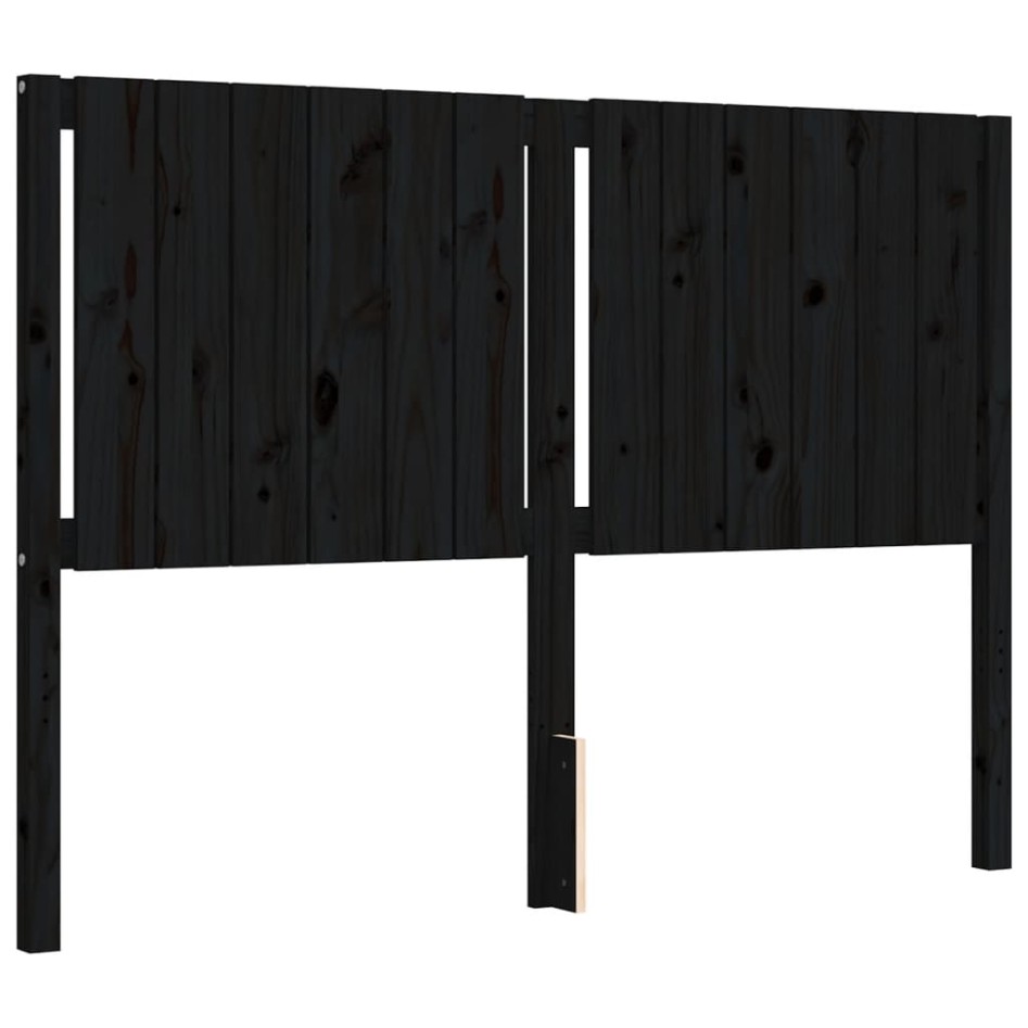 Estructura de cama con cabecero madera maciza negro 140x190