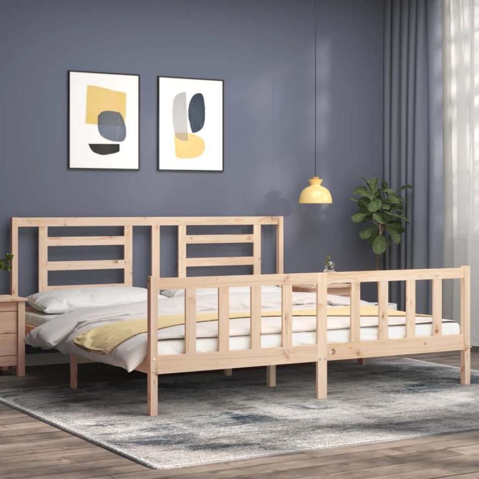Estructura de cama de matrimonio con cabecero madera