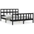 Estructura de cama con cabecero madera maciza negro 160x200
