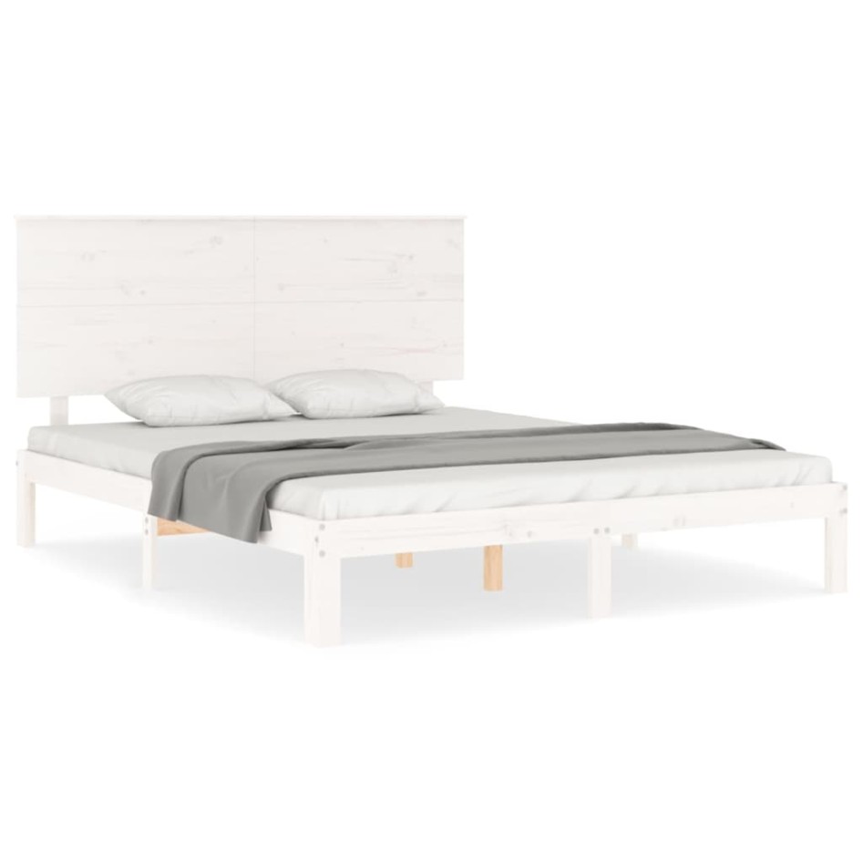 Estructura de cama con cabecero madera maciza blanco 160x200