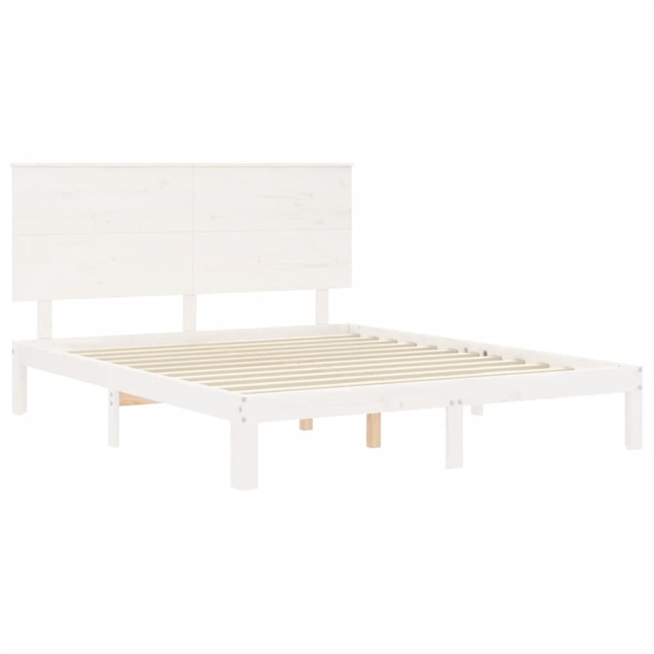 Estructura de cama con cabecero madera maciza blanco 160x200