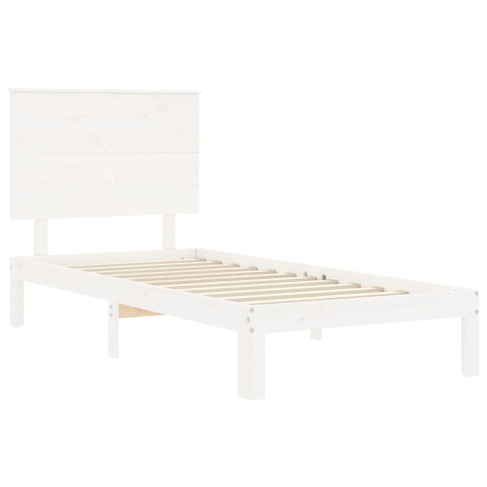 Estructura de cama con cabecero madera maciza blanco 90x200