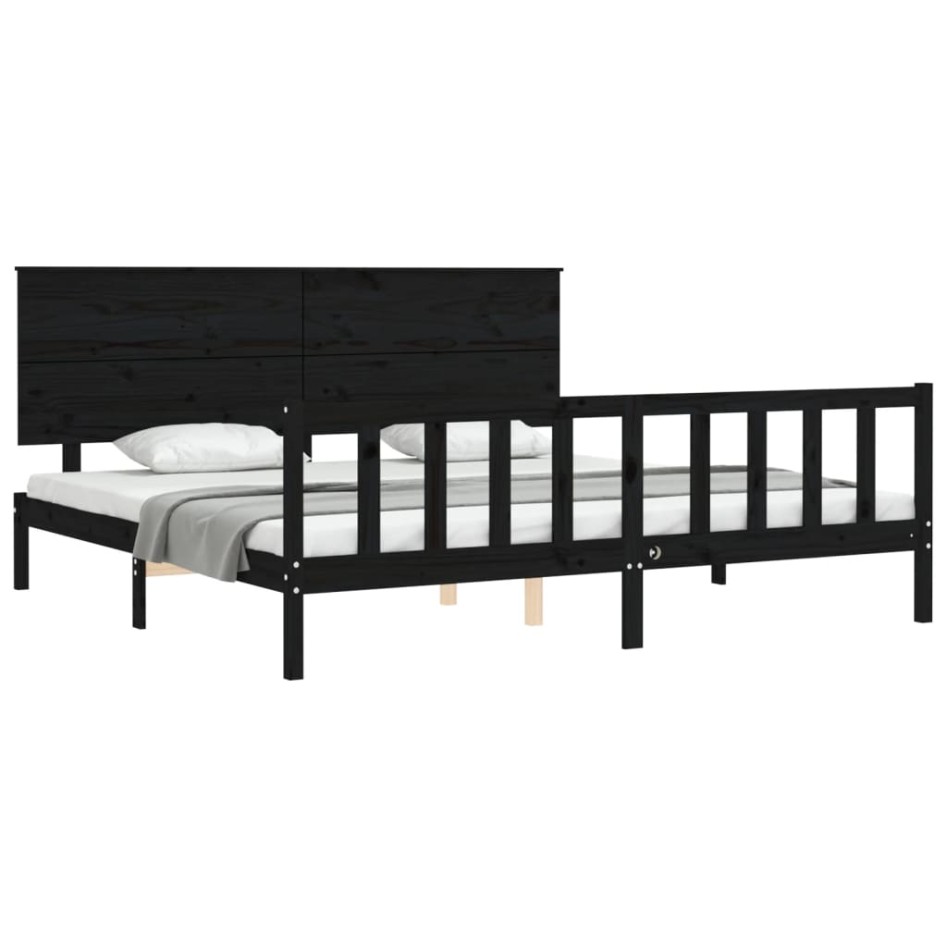 Estructura de cama con cabecero madera maciza negro 200x200