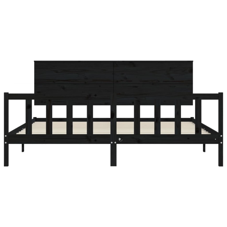 Estructura de cama con cabecero madera maciza negro 200x200