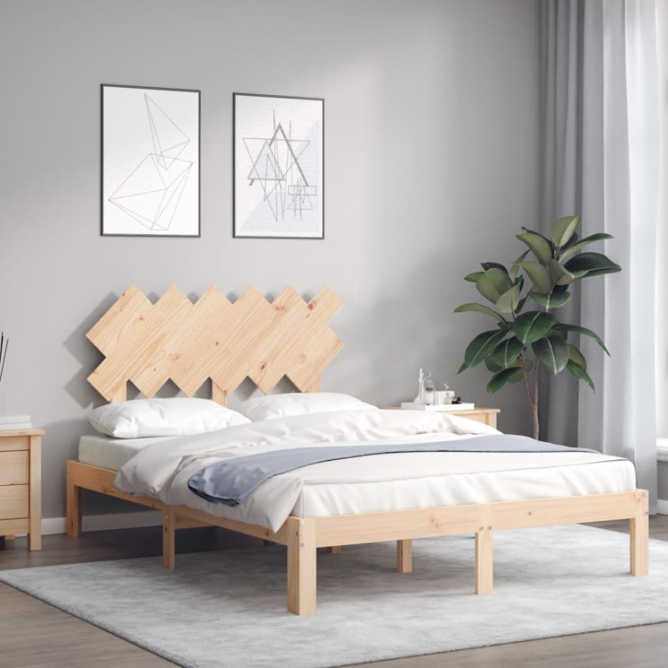 Estructura de cama con cabecero madera maciza 120x200