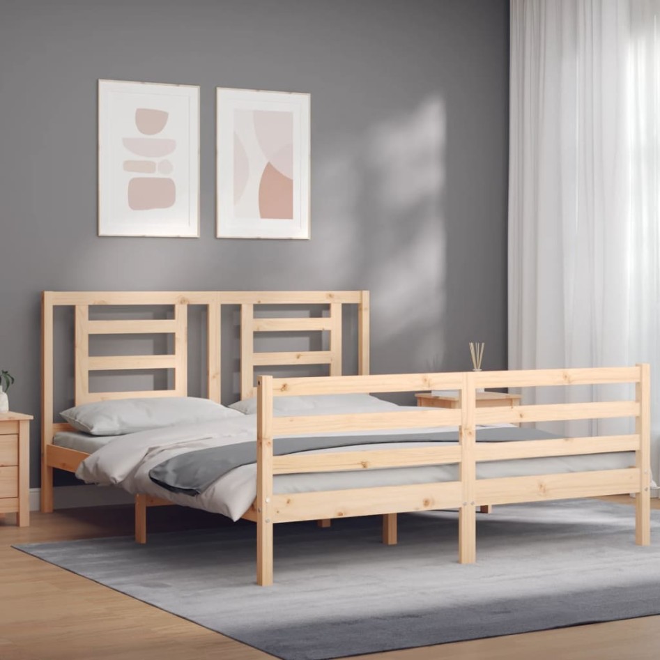 Estructura de cama de matrimonio con cabecero madera