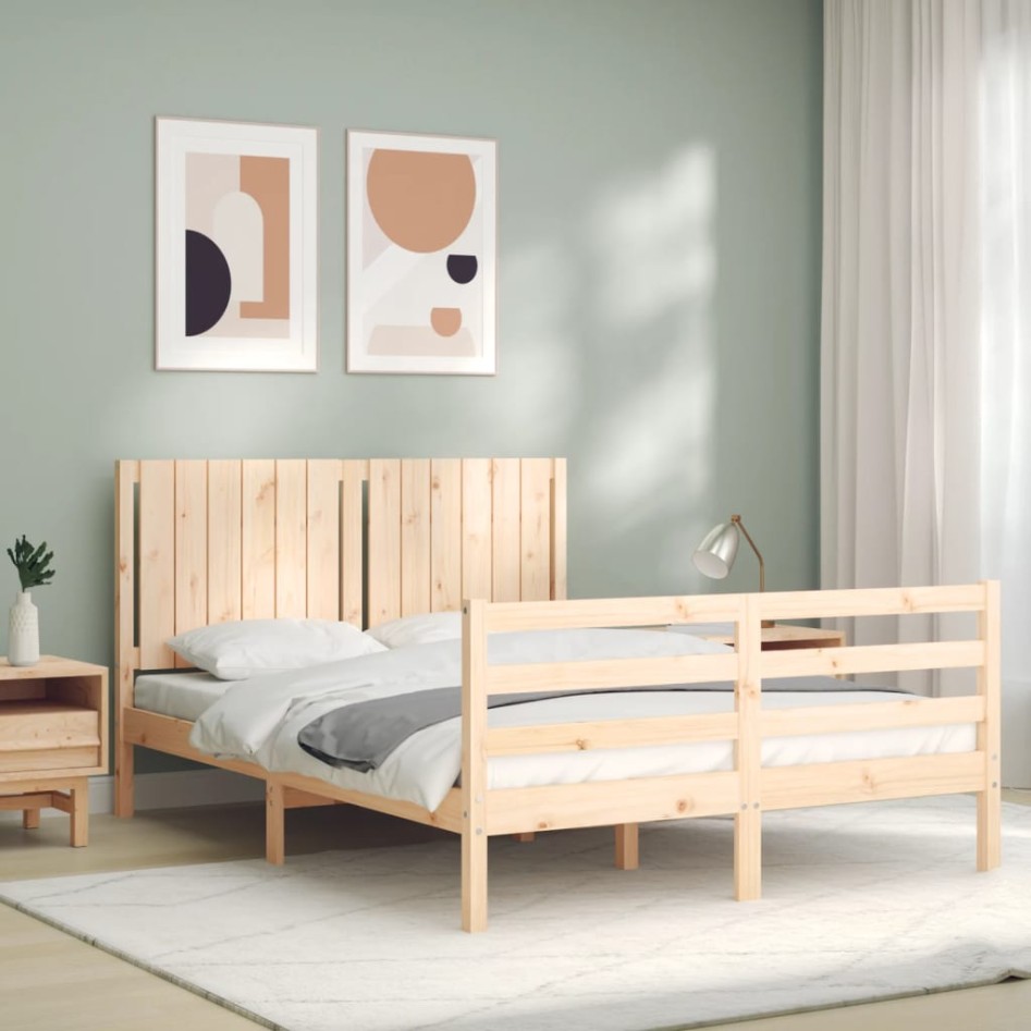 Estructura de cama con cabecero madera maciza 140x190