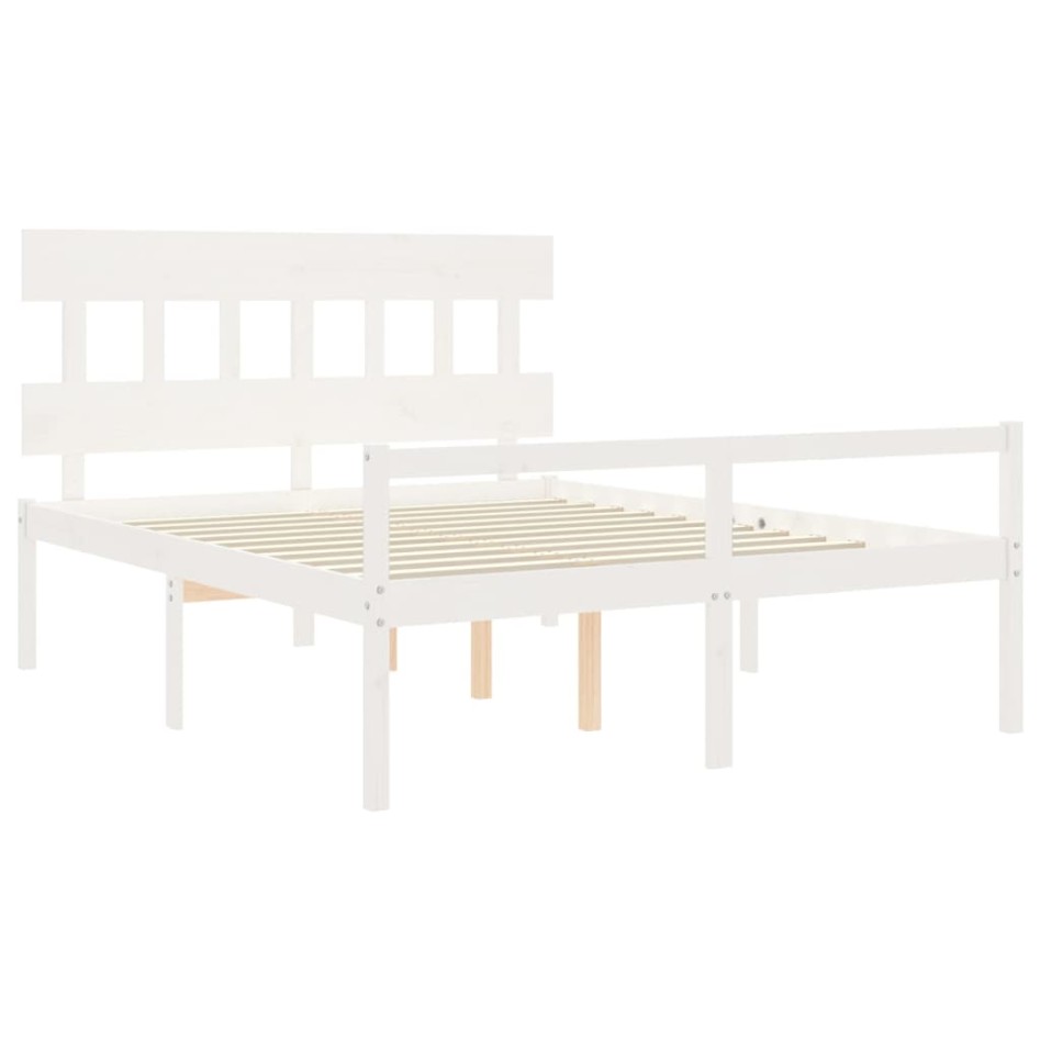 Cama personas mayores cabecero madera maciza blanco 160x200