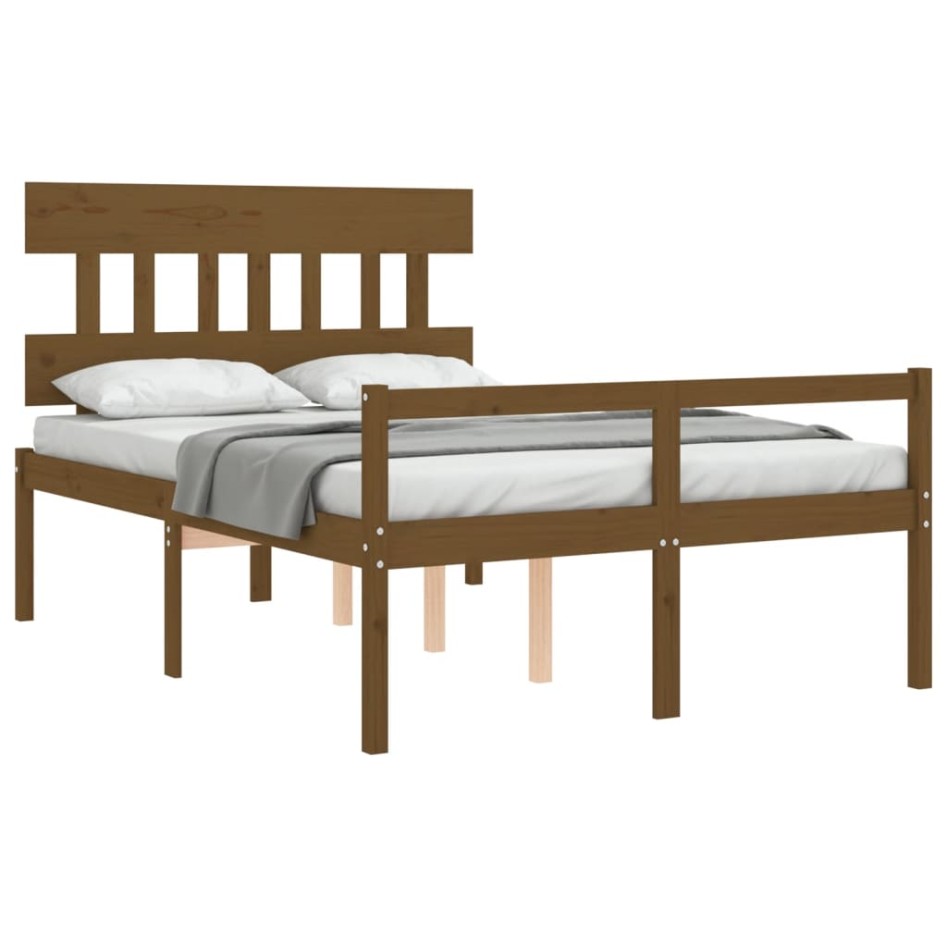 Cama personas mayores cabecero madera marrón miel 140x200